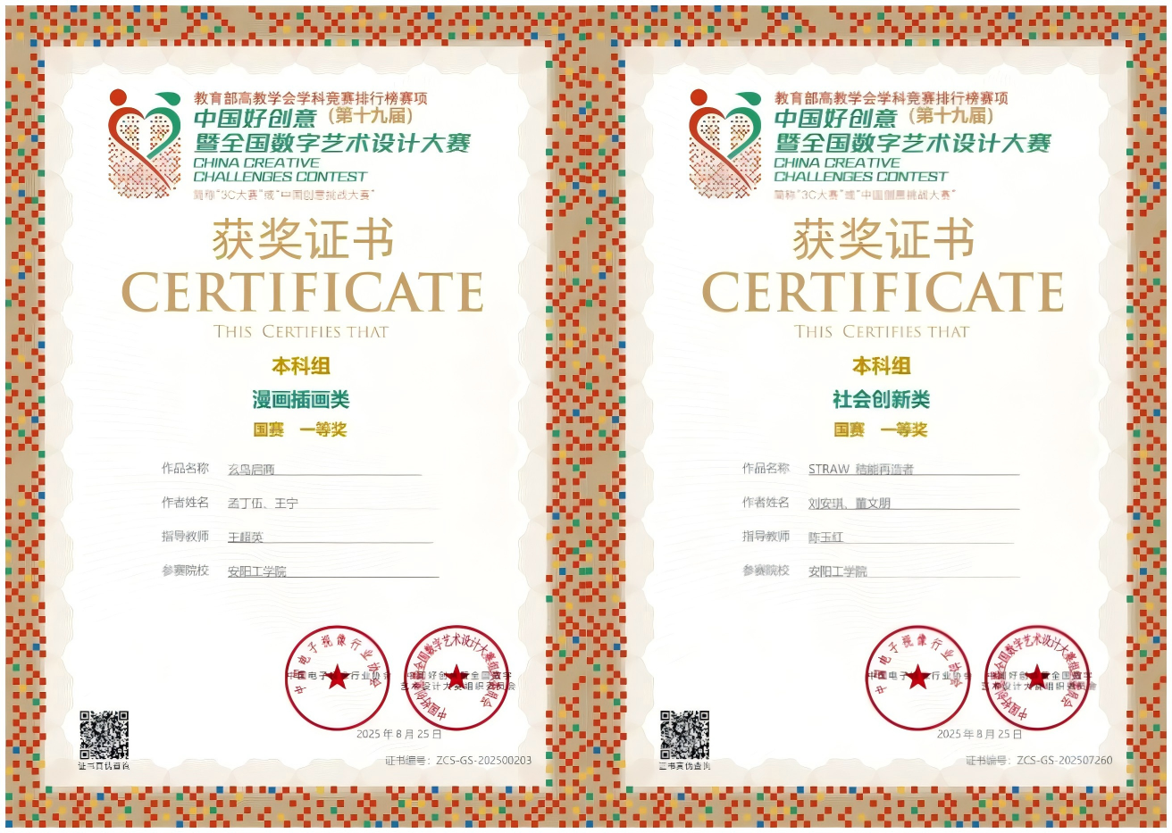 安阳工学院学生在第十九届中国好创意暨全国数字艺术设计大赛中获奖