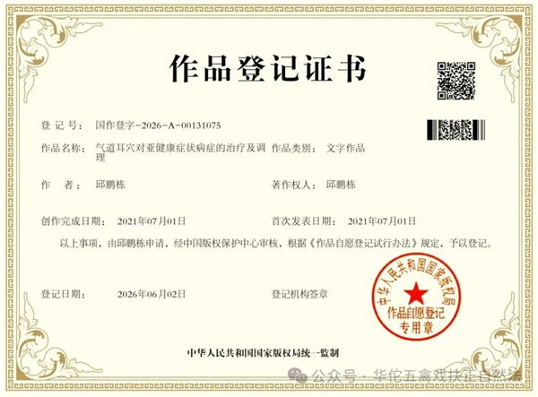 守正创新 传承发展——气道耳穴亚健康调理技术获国家版权认证